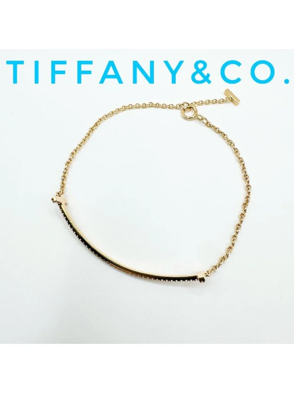 Tiffany & Co T Smile Diamond Pink Gold Bracelet Small 16